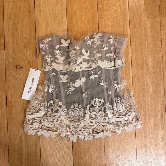 Dolce & Gabbana Tops - RARE ARCHIVAL 2006 Dolce & Gabbana Off-White Lace Bustier With Embroidery